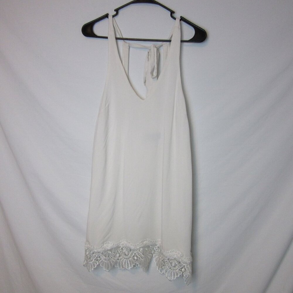 Lulus White Shift Dress XS Tie Lace Trim Bridal Mini Graduation